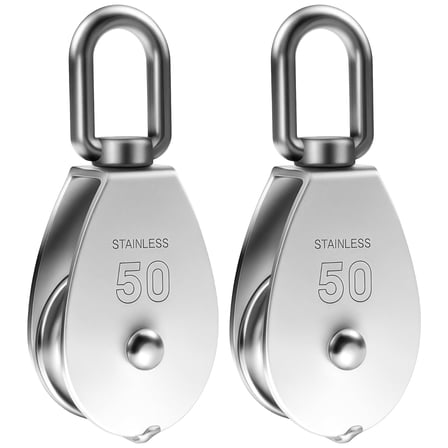 Stainless Steel Pulley Block M50 2 Pack, 304 Grade Single Wheel Pulley with Swivel Eye Hook, Heavy Duty Lifting Pulley for Flag Pole Rope Wire Cable Systems