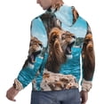 thumbnail image 6 of Kdxio Ice Blue Coastal Lion Print Mens Casual Hooded Collar Drawstring Hoodies Pullover Sweatshirts Casual Long Sleeve Shirts-XX-Large, 6 of 7