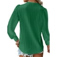 thumbnail image 3 of DYMADE Women Solid Color Long-Sleeved V-Neck Lace Hollow Stitching Shirt Top, 3 of 4