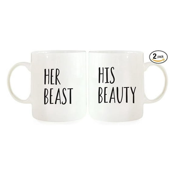 Couples Coffee Mugs, His Beauty Her Beast - 11oz Ceramic Mug Set of 2