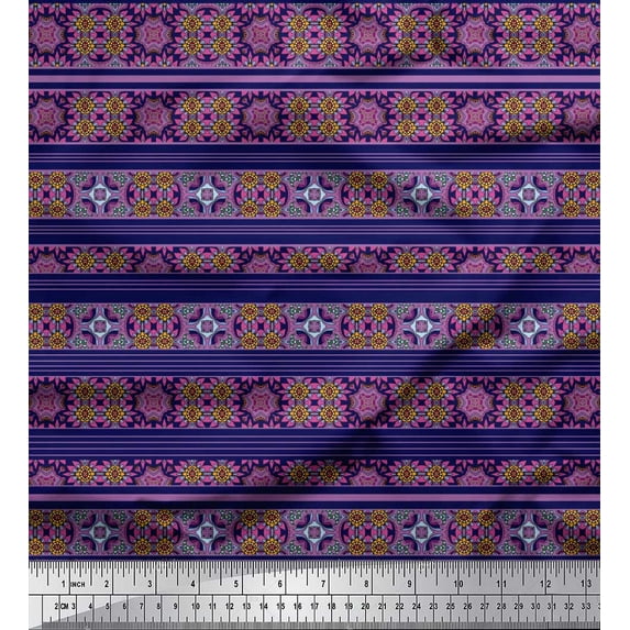Soimoi Poly Georgette Fabric Stripe & Moroccan Kaleidoscope Print Fabric by The Yard 52 Inch Wide