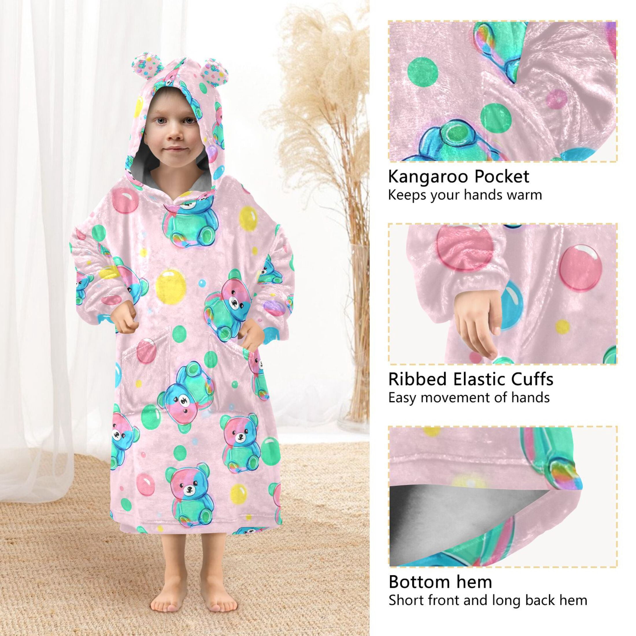 joogoo Wearable Blanket Hoodie for Cute Bears Bubbles Oversized Sherpa Hooded 3-14 YR M