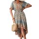 thumbnail image 1 of Txlixc - Vestido de manga corta para mujer, estilo vintage, estampado, cuello en V, con lazo, sin espalda, irregular, midi Txlixc  Moda, 1 of 9