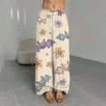 thumbnail image 5 of WTOBBY Women's Casual Halloween Print Elastic Waist Drawstring Pockets Wide Leg Straight Trousers, Seasonal Novelty Comfort Pants,Beige L, 5 of 6