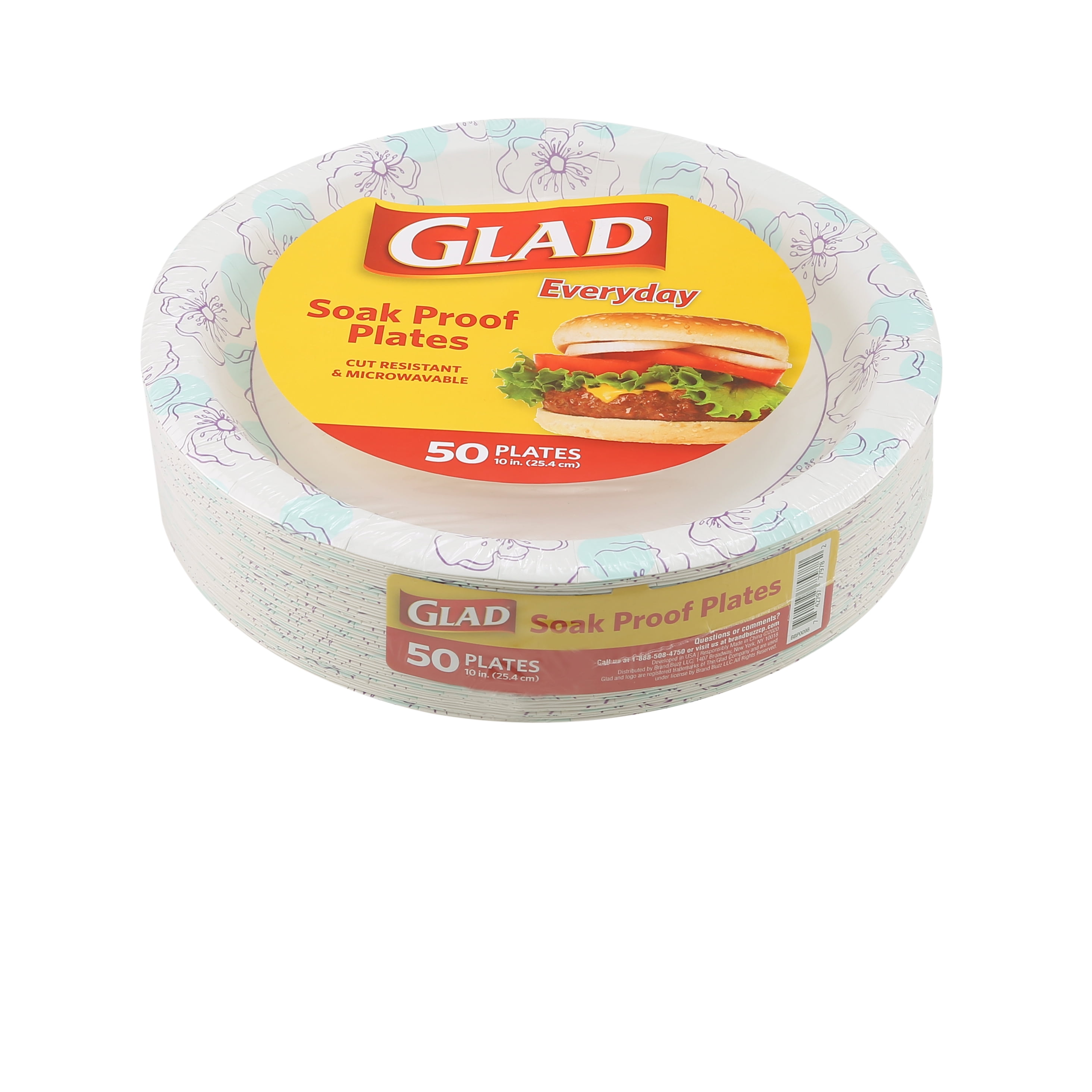 Glad Everyday 10 Inch Round Paper Plates Blue Flower Design, 2 Pack 100 Total