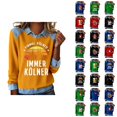 thumbnail image 1 of Mardi Gras Chemises à Manches Longues pour Femmes 2026 Mode Denim Patchwork Col à Revers Chandail en Molleton Graphique, 1 of 2