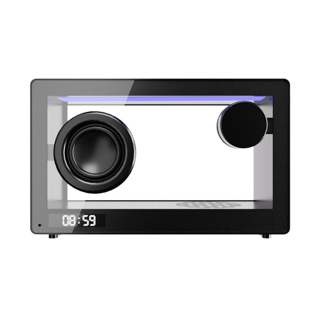Reloj con Altavoz Bluetooth Retro Portátil, Barra de Sonido Transparente Inalámbrica de Alta Fidelidad con Luz RGB, Reproductor de Música de Audio con Tarjeta TF B F