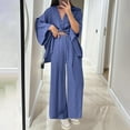 thumbnail image 7 of Women's Cotton Linen 2 Piece Outfits 3/4 Sleeve Shirt and Wide Leg Dress Pant Oversized Matching Sets Loungewear, 3XL, 7 of 7