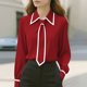 thumbnail image 1 of TaTaai Lapel Tie Solid Top Soft Comfortable Women's Casual Long Sleeve Fashion All Season Daily Party Work Versatile Shirt Gift, 1 of 6