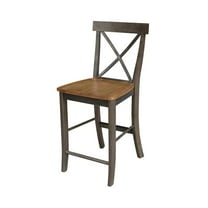 International Concepts Wood Cross Back Counter Height Stool - 24" Seat Height - Hickory/Washed Coal