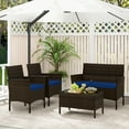 thumbnail image 3 of Topbuy 4 Piece Patio Rattan Conversation Set Outdoor Wicker Furniture Set w/ Chair Loveseat & Tempered Glass Table Navy, 3 of 9