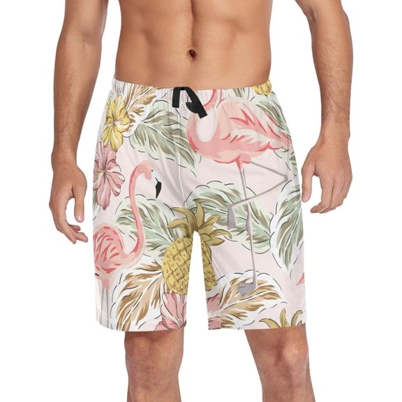GZHJMY Flamingo Pajama Pants Short for Men, Lounge Pants Lightweight Men Pajama Bottoms with Drawstring Pockets, Christmas New Year Birthday Gifts, Medium