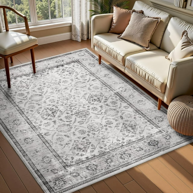 Rugs for Living Room Area Rug Carpet x Vintage Living Room Rugs for Bedrooms Machine Washable Rug for Dining Room Nusery Floral Distressed Grey Rug