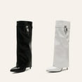 thumbnail image 6 of Slouchy Knee High Fold over Boots for Women 2025 Lock Leather Pointed Toe Stiletto Wide Calf Tall Boots, 6 of 6