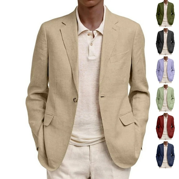 Dwelliawo Mens Suit Jacket Slim Fit Blazer for Men Two Button Lightweight Casual Sports Coat Suit Dress Jacket Long Sleeve Regular Fit Winter Fall Jackets Clearance Khaki 3XL
