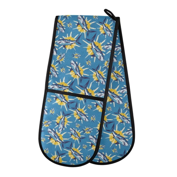 Dailycode Double Sided Oven Mitt with Loop Heat Resistant Kitchen Long Potholders 7" x 35" Sharks and Tie Dye