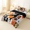 thumbnail image 3 of Castle Fairy Basketball Print Checkered Twin Comforter Sets 2pcs, Vintage Watercolor Splash Bedding Set, Orange Black White,Black Reversible,1 Comforter and 1 Pillowcase, 3 of 6