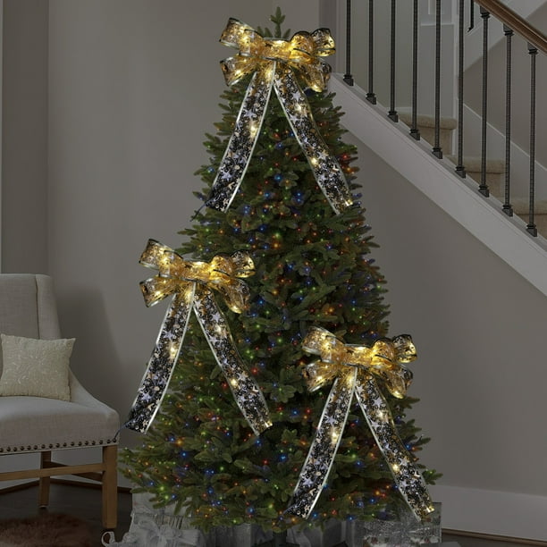 Lazo de Cinta Transparente para Decoración de Árbol de Navidad, Accesorio Colgante Brillante.