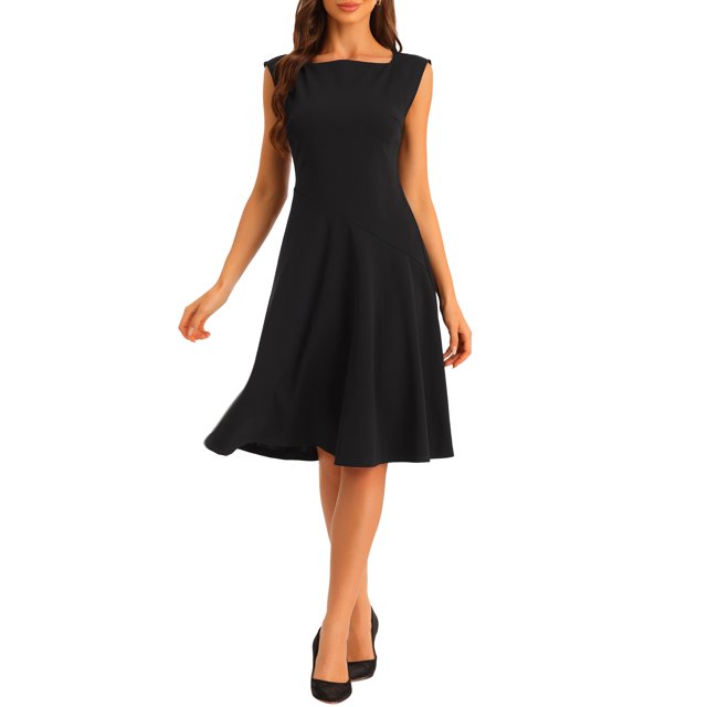 INSPIRE CHIC Robe Fourreau Sans Manches pour Femme, Costume, Encolure Bateau, Décontractée, Bureau, S, Noir
