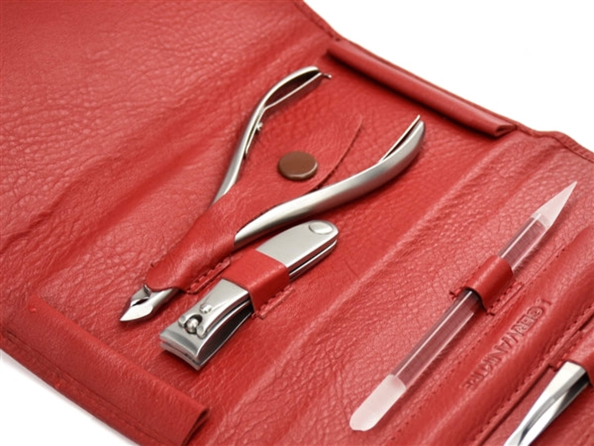 5pcs - Manicure Set German FINOX® Surgical Stainless Steel: Cuticle Nippers, Nail Clippers, Tweezers, Glass File and Stick