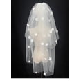 thumbnail image 2 of Nvzi Velo de novia con apliques de encaje y flores de perla con peine, velo de novia largo hasta la cadera de 2 niveles, velo de tul suave para novias (blanco), 2 of 4