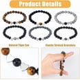 thumbnail image 4 of Juego de 3 pulseras de piedra natural con cuentas de corazón y 6 unidades, pulseras elásticas con cuentas redondas de vidrio y ojo de tigre, pulseras de amistad para parejas., 4 of 7