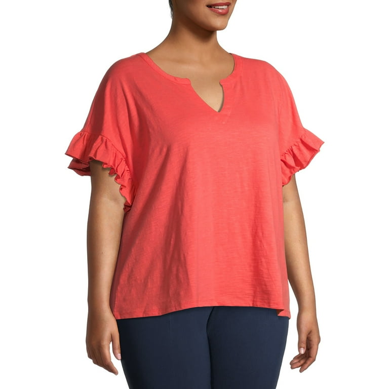 Terra & Sky Women's Plus Size Notch Neck T-Shirt