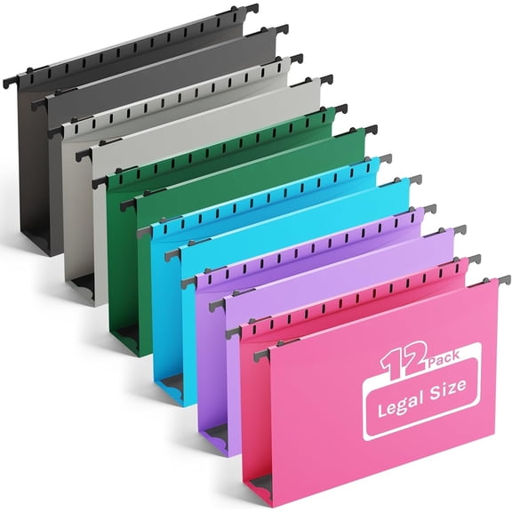 Plastic Legal Size File Folders,12 Pack Extra Capacity File Folders with Tabs,Heavy Duty 1" Expandable Legal Filing Cabinet Folders,File Frame File Organizer