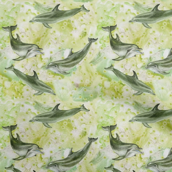 oneOone Cotton Flex Lime Fabric Ocean Dolphin Sewing Material Print Fabric By The Yard 40 Inch Wide