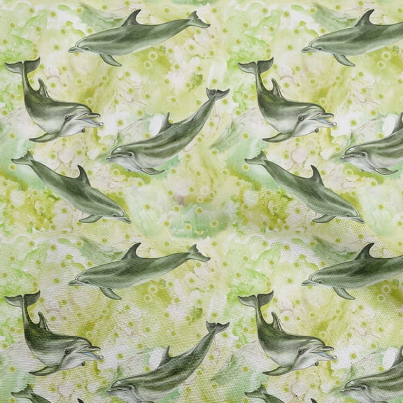 oneOone Polyester Spandex Lime Fabric Ocean Dolphin Dress Material Fabric Print Fabric By The Yard 56 Inch Wide