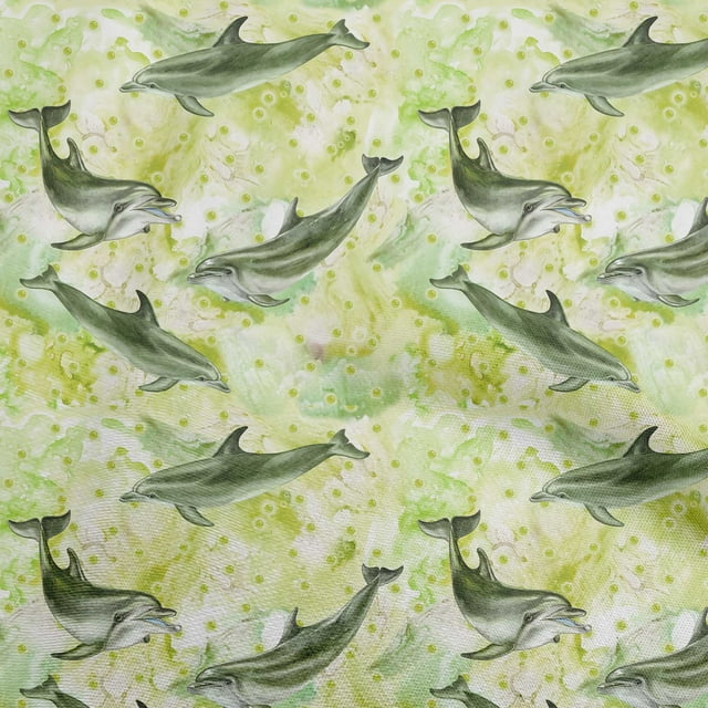 oneOone Silk Tabby Lime Fabric Ocean Dolphin Sewing Craft Projects Fabric Prints By Yard 42 Inch Wide