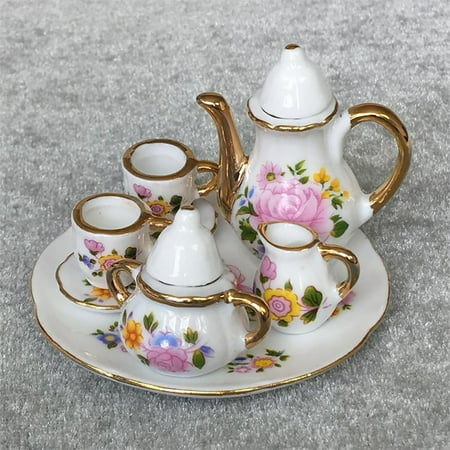 

Pengpengfang 8Pcs/Set 1/6 Porcelain Dining Ware Teapot Dish Miniature Dolllhouse Accessories