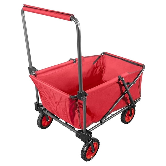 Folding Wagon, Portable Beach Cart with Wheels, Heavy Duty Camp Wagon, Red
