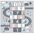 thumbnail image 2 of SAFAVIEH Kids Playhouse City Hopscotch Machine Washable Area Rug, Grey/Pink, 5' x 5' Square, 2 of 13