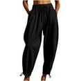 thumbnail image 5 of QATAINLAV 2025 Summer Linen Pants for Womens Baggy Cropped Trousers Casual Drawstring High Waist Lounge Pants Holiday Beach Slacks with Pockets Black L Summer Savings, 5 of 9
