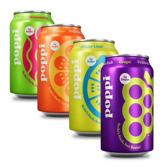 Poppi Prebiotic Soda, Beach Party Variety Pack, 12 oz, 12 Pack Cans