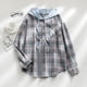 thumbnail image 4 of Camisa casual con capucha a cuadros para mujer, blusa holgada con botones de manga larga a la moda, 4 of 5