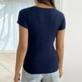 thumbnail image 4 of FRSASU Womens Short Sleeve Sweater Casual Summer Square Neck Button Pullover Tops Ribbed Knit Sweater Blouse Navy, 4 of 4