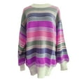 thumbnail image 7 of Womens Fall Sweater Long Sleeve Tops Striped Color Block Sweater Tops Crew Neck Casual Loose Knit Pullover Baggy Y2K Clothes (Pink,X-Large), 7 of 7