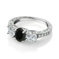 thumbnail image 3 of Gem Stone King 10K White Gold Black Onyx and Lab Grown Diamond Engagement Ring for Women | 1.82 Cttw | Oval 7X5MM | Gemstone December Birthstone | Size 7, 3 of 5