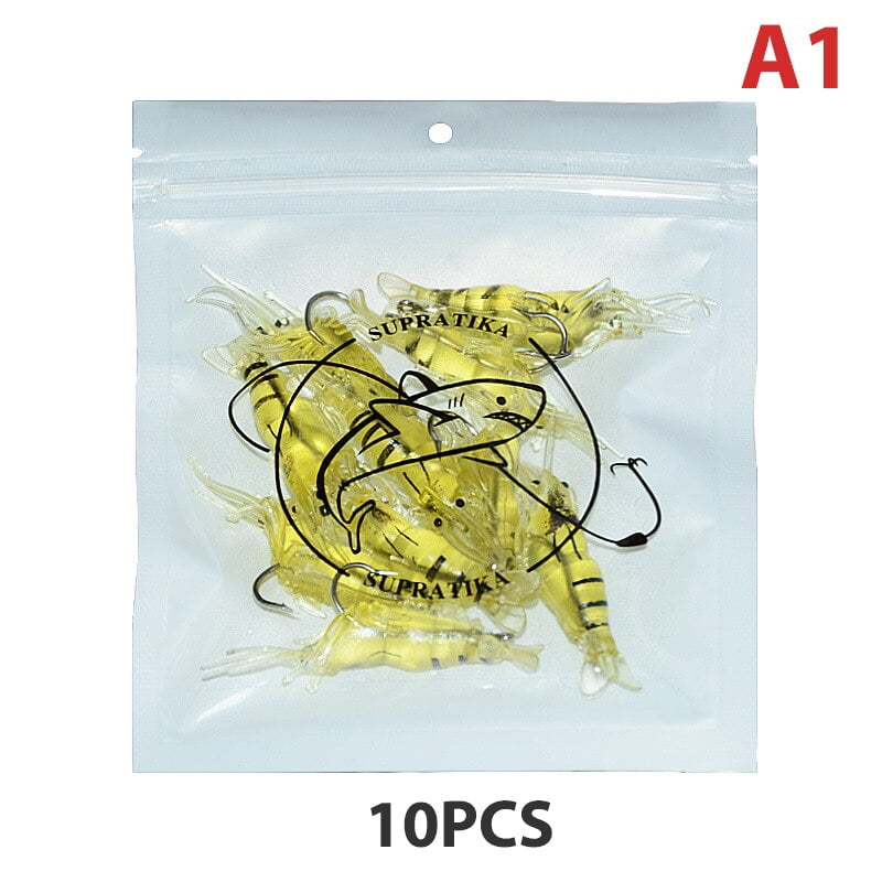 WANBY Lot De 3 Leurres De Pêche Artificiels En Silicone Souple Pour Crevettes Appats Lumineux Avec Crochet Pour Eau Douce Et Salee Truite Bar Saumon