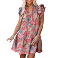 thumbnail image 1 of WILLBEST Lace Bodycon Dress Womens 2024 Summer V Neck Drawstring Ruffle Cap Short Sleeve Side Pockets Mini Dress, 1 of 4