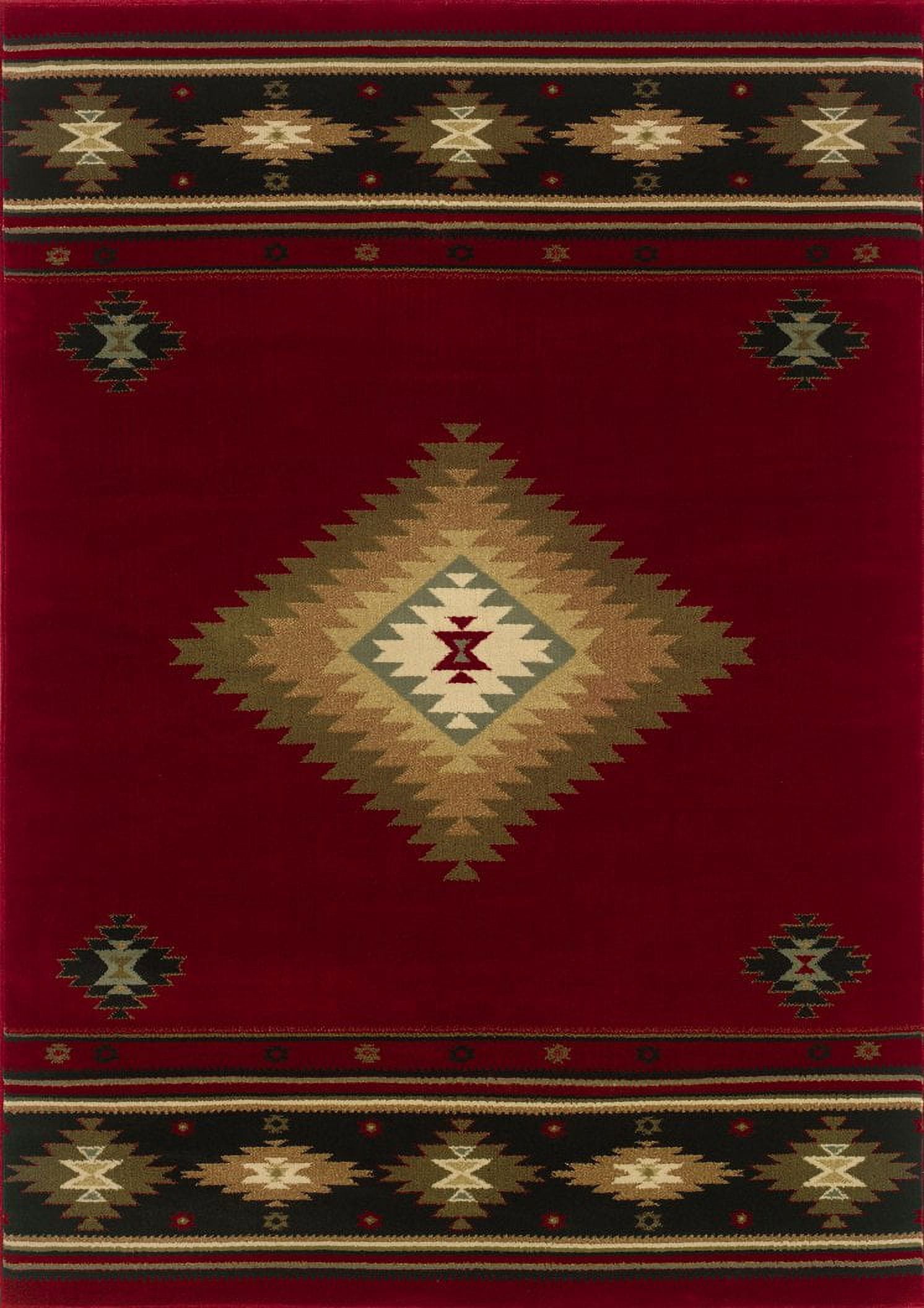 Oriental Weavers Hudson Area Rug - 087K1 - 6'7" x 9'6" - in Red/ Green - Southwestern Lodge Style, Stain Resistant, Family and Pet Friendly , Dining, Living Room Rug