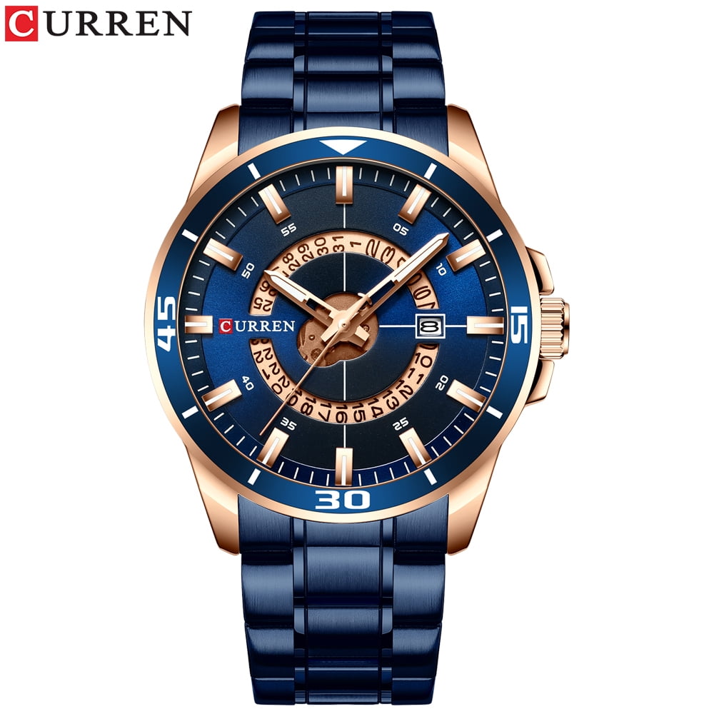 Curren Men Watches Waterproof Analog Quartz Watch Business Stainless Steel Band Calendar Wrist Watch Walmart