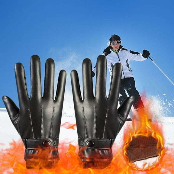 Jacenvly Winter Gloves Kids Winter Men'S Gloves Outdoor Cycling Cold and Warm Plush Gloves Wrist Buckle Leather Gloves