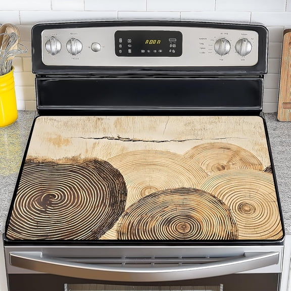 Stove Top Cover for Electric Stove 28.5x20.5 Inch Silicone Stove Topper & Protector, Scratch-Resistant Decorative Kitchen Mat for Electric/Glass Stove Top (Wood Grain Rings)