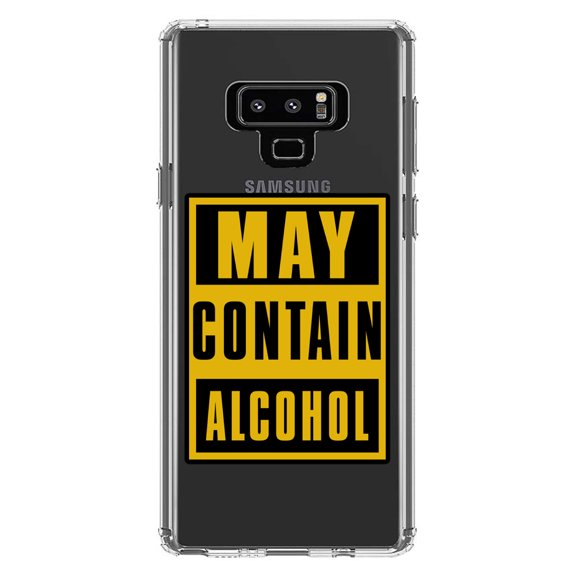 DistinctInk Clear Shockproof Hybrid Case for Samsung Galaxy Note 9 - TPU Bumper Acrylic Back Tempered Glass Screen Protector - May Contain Alcohol Warning Sign