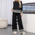 thumbnail image 2 of BangWanChi Two Piece Sets for Women Skirt Women New Awinter Fashion Sweater Loose Casual Long Sleeved Wide Leg Pants Knitted Two-piece Set Long Sleeved Round Neck Top/shirt Set, 2 of 5