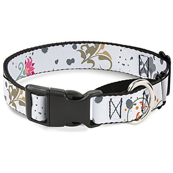 Buckle-Down Flower Splatter White Gray Martingale Dog Collar