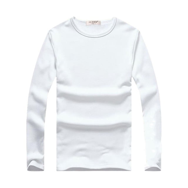 Minnieouse Top básico para hombre, ropa interior cálida de manga larga con cuello redondo, Base para clima frío, ropa de Color sólido, Jersey, Camisetas L Espesar blanco